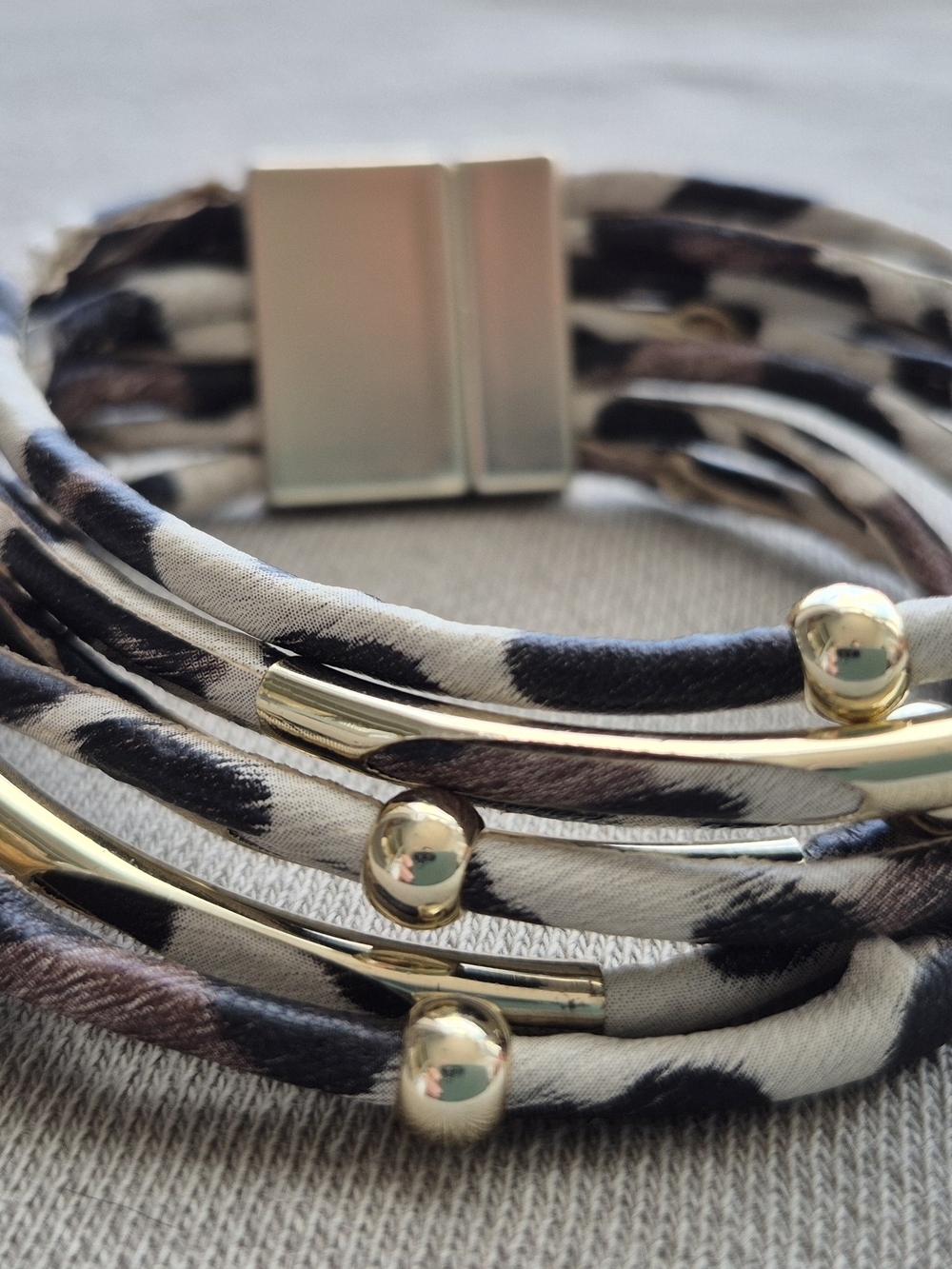 Gold-Tone Leopard Print Wrap Bracelet - Women's Fashion Jewelry
